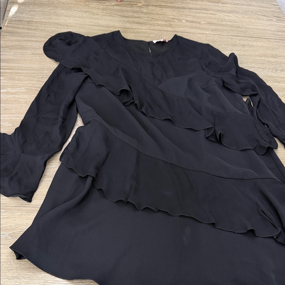 Parker Black Long Sleeve Ruffled Dress